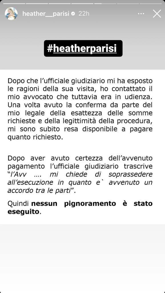 Lo sfogo di Heather Parisi nelle storie di Instagram Lo sfogo di Heather Parisi nelle storie di Instagram