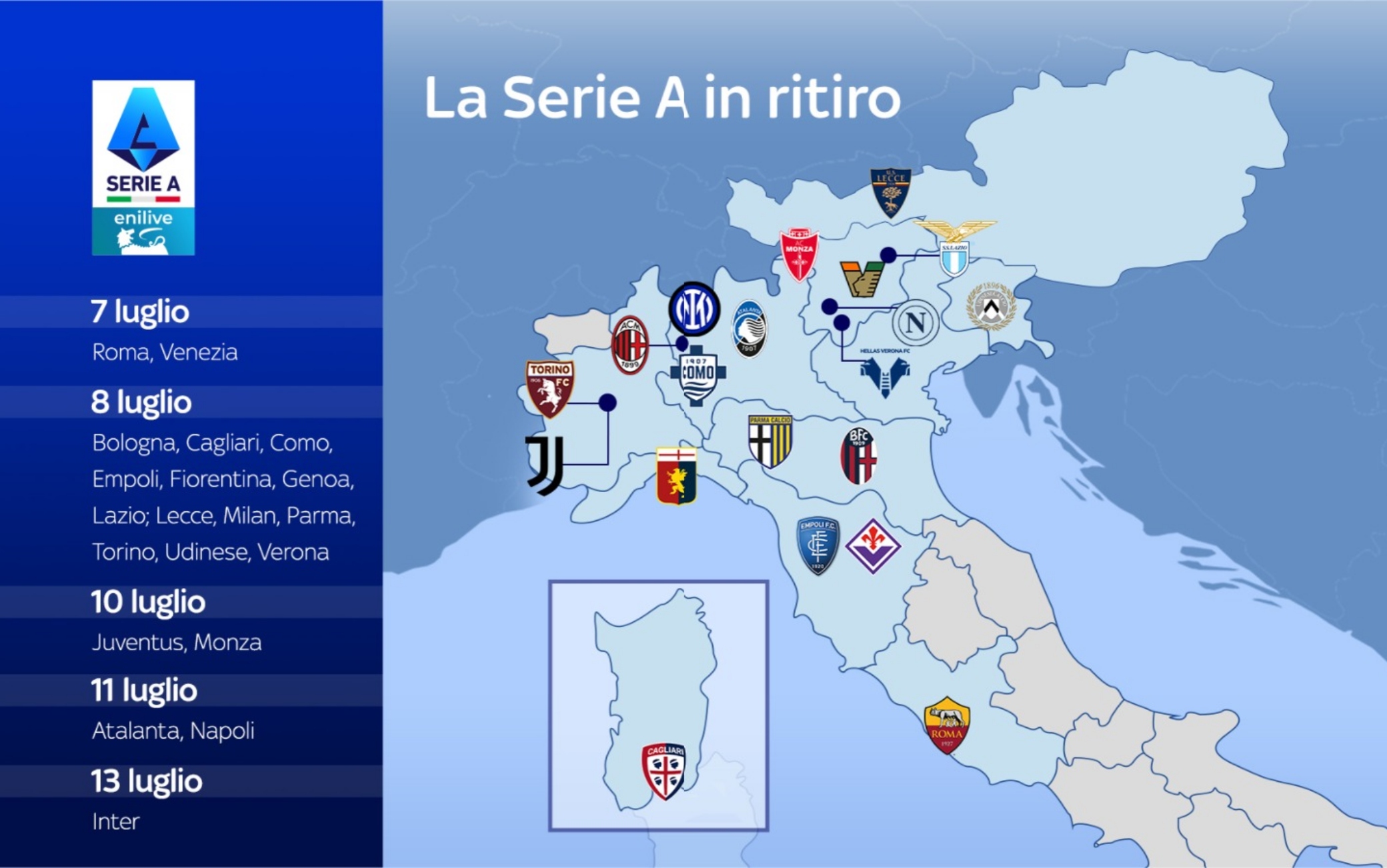 Serie A, raduni e ritiri delle squadre per il campionato 2024 2025