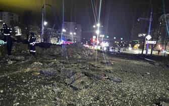 epa10583553 A handout photo made available by the Governor of the Belgorod Region Vyacheslav Gladkovâ€™s telegram channel shows damage near the blast crater in downtown Belgorod, Russia, 20 April 2023, (issued 21 April 2023) The Russian Ministry of Defense reported that on the evening of 20 April, a Su-34 bomber over Belgorod experienced an abnormal munition drop, and an investigation was underway. According to preliminary data, two people were injured in the blast.  EPA/BELGOROD GOVERNOR VYACHESLAV GLADCOV TELEGRAM CHANNEL/HANDOUT  HANDOUT EDITORIAL USE ONLY/NO SALES