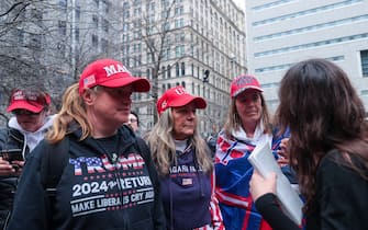 NEW YORK, U.S. - APRIL 04: Pro- and anti-Trump demonstrators gather near Manhattan court ahead of the former US President Donald Trump's arraignment in New York, United States on April 04, 2023. (Photo by Selcuk Acar/Anadolu Agency via Getty Images)
