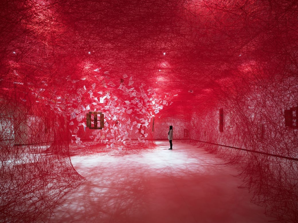 View of the exhibition My House is Your House, by Chiharu Shiota, at Azkuna Zentroa - Alhóndiga Bilbao. Photo: @Sunhi Mang