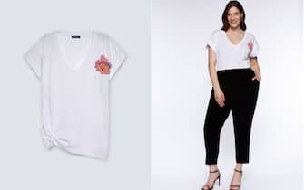T-shirt con fiore e nodo