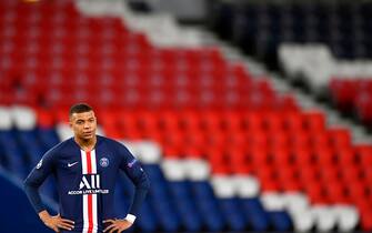 PARIS, FRANCE - MARCH 11: Kylian Mbappe of Paris Saint-Germain looks on during the UEFA Champions League round of 16 second leg match between Paris Saint-Germain and Borussia Dortmund at Parc des Princes on March 11, 2020 in Paris, France. The match is played behind closed doors as a precaution against the spread of COVID-19 (Coronavirus).  (Photo by Aurelien Meunier - PSG/PSG via Getty Images)