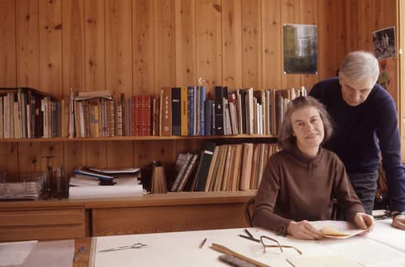 Wenche and Jens Selmer at the drawing board. © Private collection. Photo: Jens Selmer