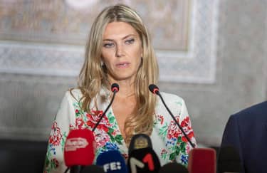FILE Vice President of the European Parliament, Eva Kaili holds a joint press conference during the meeting of the Parliamentary Assembly of the Union for the Mediterranean (UfM), at the Moroccoan Parliament in Rabat, Morocco, 10 October 2022 (reissued 11 December 2022). Kaili has been arrested in an investigation into suspected bribery by a Gulf state it was reported 11 December 2022.  ANSA/JALAL MORCHIDI