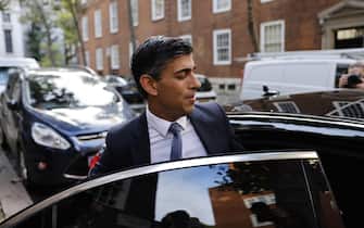 epa10262405 Candidate for the leadership of the Conservative Party Rishi Sunak leaves his office in central London, Britain, 24 October 2022. Conservative MPs are due to decide on who they want to be the new leader of the party in the first stage of the leadership contest. However, if one of the two candidates fails to reach 100 nominations, the contender with over 100 nominations will become leader of the party and prime minister.  EPA/TOLGA AKMEN