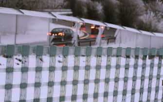 17 January 2024, North Rhine-Westphalia, Blankenheim: A snow fence stands in front of the A1 highway in the Eifel. Photo: David Young/dpa (Photo by David Young/picture alliance via Getty Images)