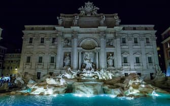 Trevi fountain (Fontana di Trevi) at night with no people, Rome, Italy.