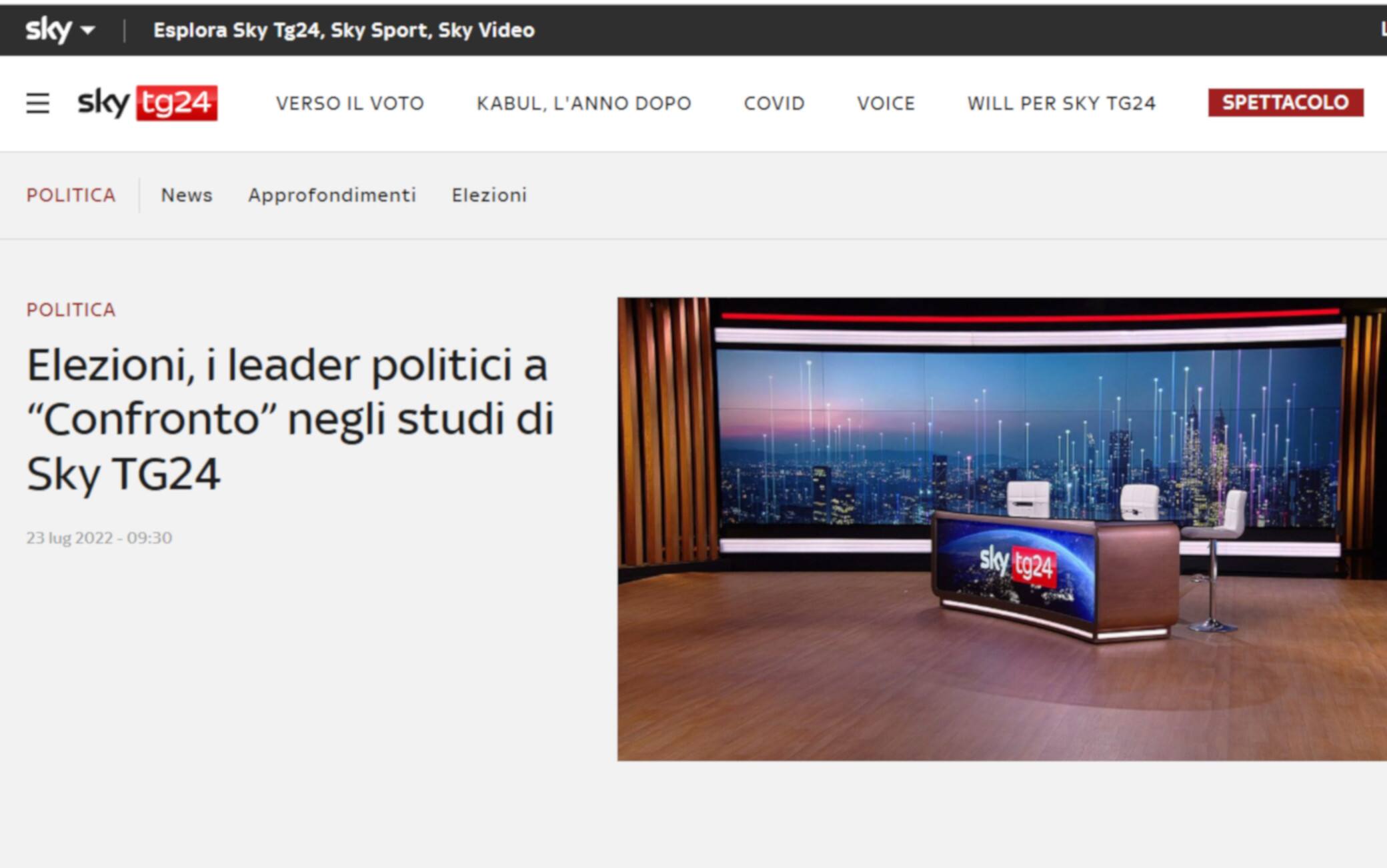 Sky chiede confronto elezioni