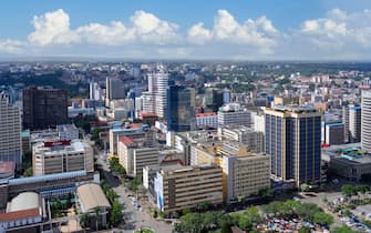 Downtown skyline from the top of the KICC tower, Nairobi, Kenya, East Africa