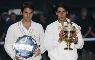 Image number 03790151 date 06 07 2008 Copyright imago Paul Room Rafael Nadal Spain right Wimbledon Winner 2008 and the Runners Roger Federer Switzerland