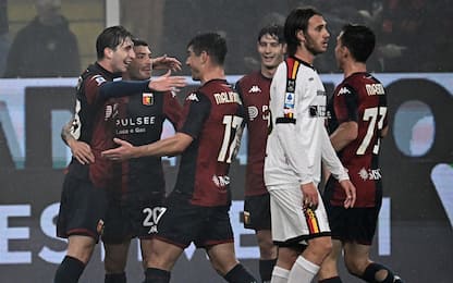 Genoa's Fabio Miretti celebrates with his teammates after scoring the goal, during the Italian Serie A soccer match, Genoa CFC vs Us Lecce at Luigi Ferraris stadium in Genoa, Italy, 14 march 2025.
ANSA/LUCA ZENNARO