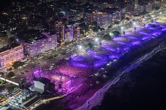 RIO DE JANEIRO, BRAZIL - MAY 04: (EDITORâ  S NOTE:Â This Handout image/clip was provided by a third-party organization and may not adhere to Getty Imagesâ   editorial policy.) In this handout image, aerial view of Copacabana Beach packed by concertgoers during Madonna's massive free show to close "The Celebration Tour" on May 04, 2024 in Rio de Janeiro, Brazil. (Photo by Fernando Maia/Riotur via Getty Images)