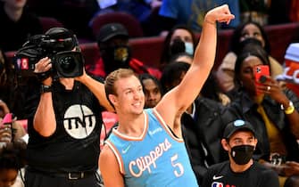 CLEVELAND, OHIO - FEBRUARY 19:  Luke Kennard #5 of the LA Clippers attempts a shot in the 2022 NBA All-Star - MTN DEW 3-Point Contest as part of the 2022 All-Star Weekend at Rocket Mortgage Fieldhouse on February 19, 2022 in Cleveland, Ohio. NOTE TO USER: User expressly acknowledges and agrees that, by downloading and or using this photograph, User is consenting to the terms and conditions of the Getty Images License Agreement. (Photo by Jason Miller/Getty Images)