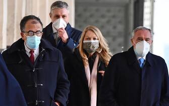 Gruppo Misto (Mixed Group) members of the Senate Sandro Ruotolo (L),  Pietro Grasso (2-R) and Loredana De Petris (C) arrive for a meeting with Italian President Sergio Mattarella at the Quirinale Palace for the first round of formal political consultations following the resignation of Prime Minister Giuseppe Conte, in Rome, Italy, 28 January 2021. ANSA/POOL/ETTORE FERRARI