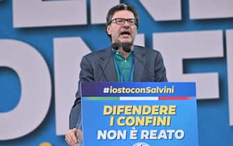 Minister of economy and finance, Giancarlo Giorgetti, during traditional Lega party rally in Pontida (Bergamo), 6 October 2024. 
ANSA/MICHELE MARAVIGLIA