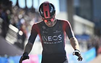 Dutch Dylan van Baarle of Ineos Grenadiers celebrates as he crosses the finish line to win the 119th edition of the men elite race of the 'Paris-Roubaix' cycling event, 257,2 km from Paris to Roubaix, France on Sunday 17 April 2022. BELGA PHOTO JASPER JACOBS (Photo by JASPER JACOBS/Belga/Sipa USA)