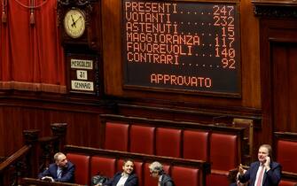 Il tabellone con il risultato finale del voto sul dl superbonus, Camera dei Deputati, Roma 31 gennaio 2024. ANSA/FABIO FRUSTACI