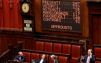 Il tabellone con il risultato finale del voto sul dl superbonus, Camera dei Deputati, Roma 31 gennaio 2024. ANSA/FABIO FRUSTACI