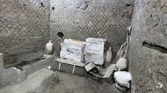 A HO picture provided by Culture Ministry shows cots with poor mattresses, some sideboards that kept some work tools, some amphorae, baskets and vases kept in a sort of storage shelf and visited by the inevitable rodents, also surprised by the eruption. Pompeii is not only the mirror of the magnificence with which the rich traders who lived there surrounded themselves, the excavations and the new casts made on the remains found also shed light on the situation of precariousness and subordination experienced by those who made possible the life full of comforts of the rich landowners .
ANSA/Ministero della Cultura +++ ANSA PROVIDES ACCESS TO THIS HANDOUT PHOTO TO BE USED SOLELY TO ILLUSTRATE NEWS REPORTING OR COMMENTARY ON THE FACTS OR EVENTS DEPICTED IN THIS IMAGE; NO ARCHIVING; NO LICENSING +++ NPK