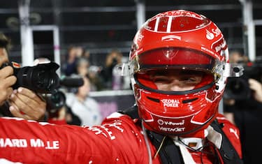 STREETS OF LAS VEGAS, UNITED STATES OF AMERICA - NOVEMBER 19: Charles Leclerc, Scuderia Ferrari, 2nd position, in Parc Ferme during the Las Vegas GP at Streets of Las Vegas on Sunday November 19, 2023, United States of America. (Photo by Sam Bloxham / LAT Images)