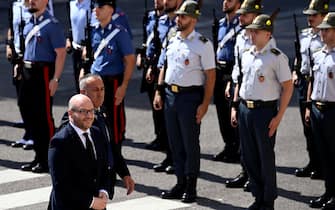 Il presidente della Camera, Lorenzo Fontana, durante i Funerali di Stato di Arnaldo Forlani, Roma, 10 luglio 2023. ANSA/RICCARDO ANTIMIANI