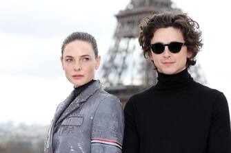 PARIS, FRANCE - FEBRUARY 12: Rebecca Ferguson and TimothÃ©e Chalamet attend the "Dune 2" Photocall at Shangri La Hotel on February 12, 2024 in Paris, France. (Photo by Pascal Le Segretain/Getty Images)