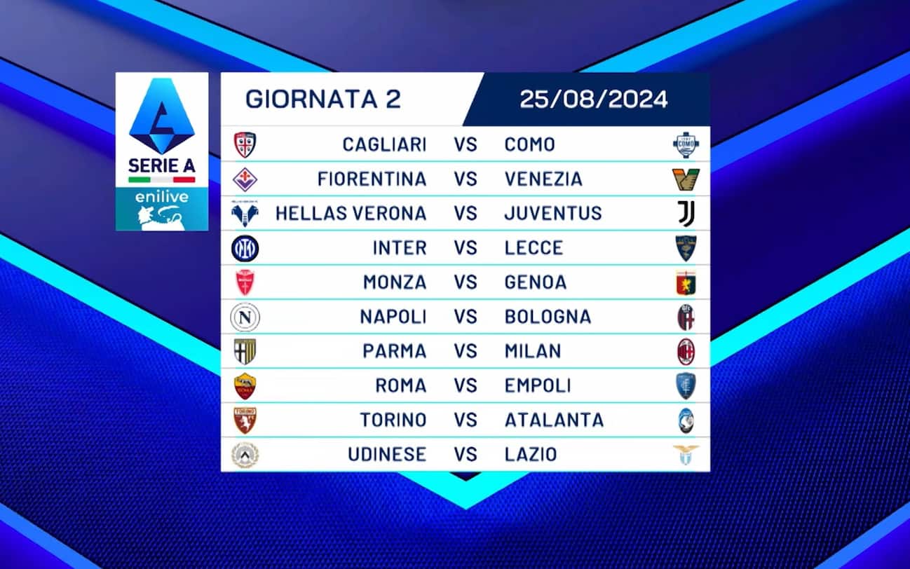 2 giornata serie a calendario
