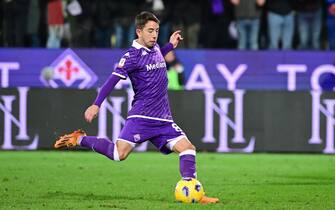 Fiorentina's midfielder Maxime Lopez scores last penalty spot during the Italy Cup soccer match ACF Fiorentina vs Bologna FC at Artemio Franchi Stadium in Florence, Italy, 9 January  2024
ANSA/CLAUDIO GIOVANNINI