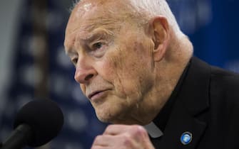 epa07374072 (FILE) - Cardinal Theodore McCarrick speaks at a news conference on 'protecting religious minorities in predominantly Islamic countries', at the National Press Club in Washington, DC, USA, 10 May 2016, (reissued 16 February 2019). Media reports 16 February 2019 state that Pope Francis has expelled Theodore McCarrick, a former cardinal and archbishop of Washington, from the priesthood. The first time that a cardinal or bishop in the United States has been defrocked. US Church officials said allegations he had sexually assaulted a teenager five decades ago were credible.  EPA/JIM LO SCALZO *** Local Caption *** 52746854