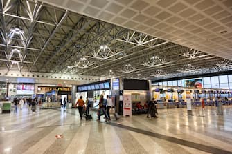 Milan, Italy - March 25, 2022: Terminal 1 of Milan Malpensa airport (MXP) in Italy.