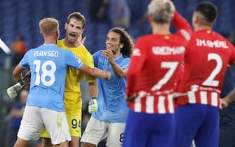 Ivan Provedel goalkeeper of Lazio celebrates after scoring 1-1 goal at the end of  during the UEFA Champions League, Group E football match between SS Lazio and Atletico Madrid on September 19, 2023 at Stadio Olimpico in Rome, Italy, ANSA/FEDERICO PROIETTI