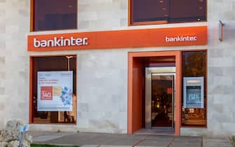 Palma de Mallorca, Spain; december 16 2022: Bank branch of the multinational bank company, Bankinter, in an industrial park in the city of Palma de Ma