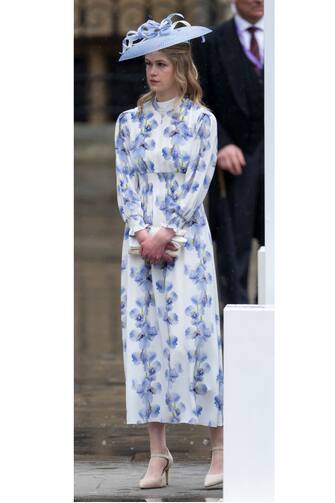 LONDON, ENGLAND - MAY 6: Lady Louise Windsor arrives at Westminster Abbey for the Coronation of King Charles III and Queen Camilla on May 6, 2023 in London, England. The Coronation of Charles III and his wife, Camilla, as King and Queen of the United Kingdom of Great Britain and Northern Ireland, and the other Commonwealth realms takes place at Westminster Abbey today. Charles acceded to the throne on 8 September 2022, upon the death of his mother, Elizabeth II. (Photo by Mark Cuthbert/UK Press via Getty Images)