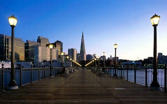 USA CA San Francisco bay California Skyline view from Pier 7 Transamerican Pyramid