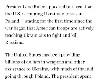 Gli Usa addestrano truppe ucraine in Polonia? - È l’interrogativo sollevato da Politico, che si chiede se Joe Biden - spiegando la sua 'gaffe' su Putin che non può restare al potere - non si sia lasciato sfuggire un dettaglio finora non noto