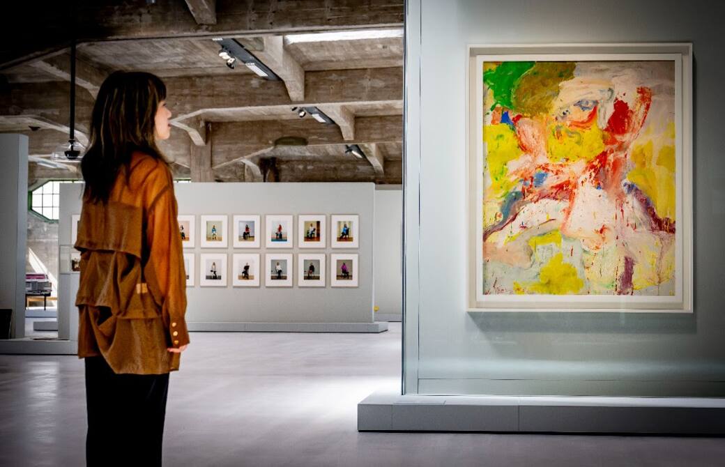 Willem de Kooning (1904–1997), Man in Wainscott, 1969. Signed “de Kooning” (lower left). Oil paint on paper and newspaper collage on canvas, 152.4 x 122.6 cm