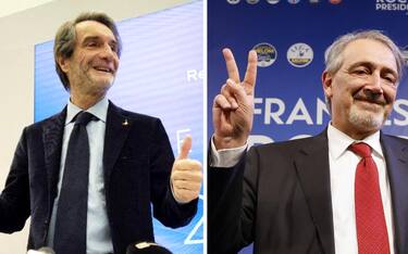 Il presidente di Regione Lombardia, Attilio Fontana (S), e il presidente della Regione Lazio, Francesco Rocca, 13 febbraio 2023.    ANSA