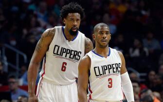 LOS ANGELES, CA - FEBRUARY 22: DeAndre Jordan #6 and Chris Paul #3 of the Los Angeles Clippers during the first half of the basketball game against Phoenix Suns at Staples Center February 22, 2016, in Los Angeles, California. NOTE TO USER: User expressly acknowledges and agrees that, by downloading and or using the photograph, User is consenting to the terms and conditions of the Getty Images License Agreement. (Photo by Kevork Djansezian/Getty Images)