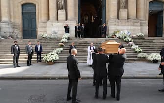 The Coffin during the funeral at Saint Roch Church in Paris, France on July 24, 2023, of British-born singer and actor Jane Birkin, who died on July 16, 2023 in Paris aged 76. Photo by Jerome Domine/ABACAPRESS.COM