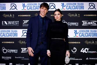 Bologna's midfielder Giovanni Fabbian with his girl in occasion of the 2023 edition of the event "Gran Gala Football AIC" organized by the Italian Footballers Association, in Milan, Italy, 04 December 2023. ANSA/MOURAD BALTI TOUATI

