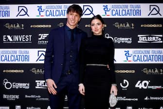 Bologna's midfielder Giovanni Fabbian with his girl in occasion of the 2023 edition of the event "Gran Gala Football AIC" organized by the Italian Footballers Association, in Milan, Italy, 04 December 2023. ANSA/MOURAD BALTI TOUATI

