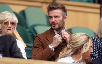 David Beckham and his mum Sandra in the royal box on day ten of the 2022 Wimbledon Championships at the All England Lawn Tennis and Croquet Club, Wimbledon. Picture date: Wednesday July 6, 2022.
