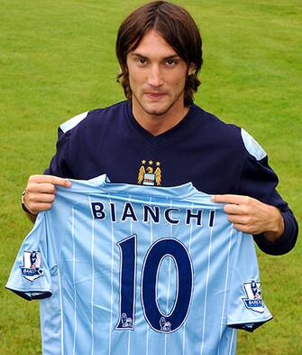 Barclays Premier League, Manchester City Press Conference, Carrington, Manchester City's new signing Rolando Bianchi   (Photo by Simon Galloway/Manchester City FC via Getty Images)
