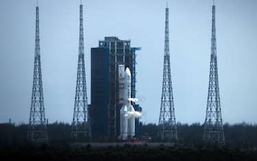 WENCHANG, CHINA - MAY 03 2024: China's Chang'e-6 lunar mission rocket prepares to lift off from the Wenchang Satellite Launch Center in south China's Hainan province. The mission aims to collect the first ever samples from the far side of the moon. (Photo credit should read Feature China/Future Publishing via Getty Images)