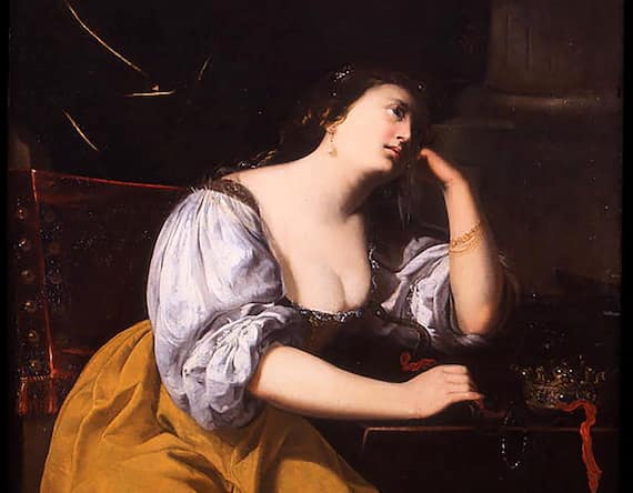 Artemisia Gentileschi, Cleopatra 1640-1645 Olio su tela, 160x130 cm Collezione privata, Napoli, Italia