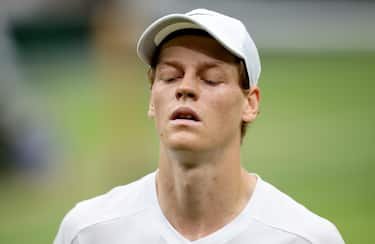 epa11468417 Jannik Sinner of Italy looks on during the Men's quarterfinal match against Daniil Medvedev of Russia at the Wimbledon Championships, Wimbledon, Britain, 09 July 2024.  EPA/NEIL HALL  EDITORIAL USE ONLY