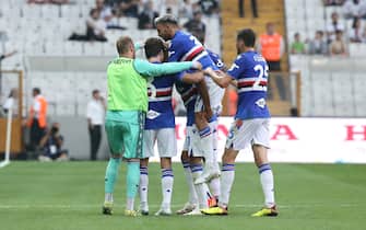ISTANBUL, TURKIYE - JULY 30: Players of Sampdoria celebrate after scoring a goal during a friendly match between Besiktas and Sampdoria at Vodafone Park in Istanbul, Turkiye on July 30, 2022. (Photo by Ahmet Okatali/Anadolu Agency via Getty Images)