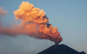 The Popocatepetl Volcano spews ash and smoke as seen from Puebal, state of Puebla, Mexico, on May 18, 2023. The Popocatepetl volcano, located about 55 km from Mexico City, has recorded numerous low-intensity exhalations in the past few days. (Photo by JOSE CASTAÃ ARES / AFP) (Photo by JOSE CASTANARES/AFP via Getty Images)