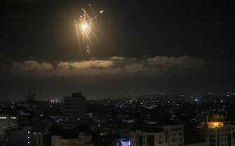 Streaks of light are seen as Israel's Iron Dome anti-missile system intercepts rockets launched from the Gaza Strip towards Israel, as seen from Gaza City. Witnesses and security sources said, hours after militants in the Palestinian enclave fired a rocket into Israel. The strikes, the second in 48 hours after a previous rocket strike, were concentrated on the centre of the blockaded coastal territory, they said. (Photo by Ahmed Zakot / SOPA Images/Sipa USA)